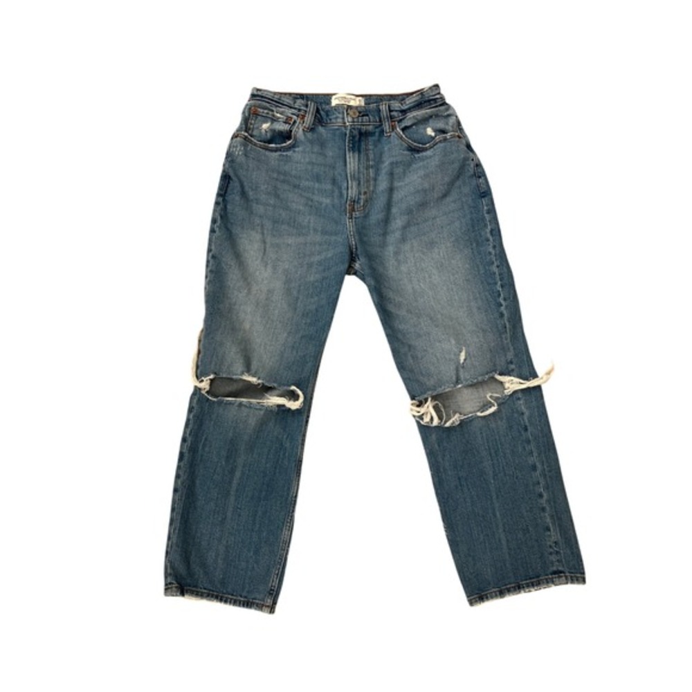 Abercrombie Fitch Ultra High Rise Ankle‎ Straight Jeans Distressed Blue Size 28